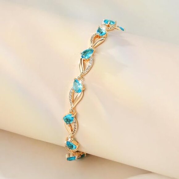 Neiman Marcus 18K Gold Plated Navy Blue Twist Trinity Eternity Tennis Bracelet - Picture 4 of 4